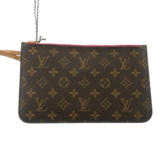 Louis Vuitton Monogram Neverfull Pochette Canvas & Leather Pouch Wristlet Clutch - Picture 3 of 4